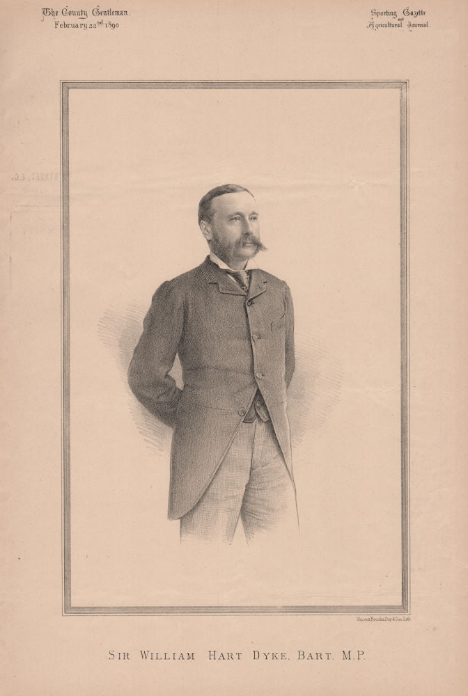 Sir William Hart Dyke Bart. M.P. 1890 old antique vintage print picture